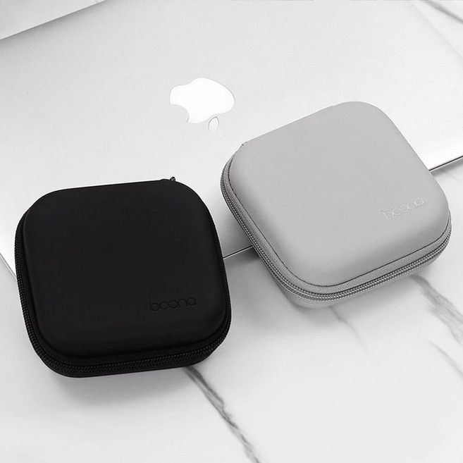 쏠리드 디지털 충전기 파우치 USB 케이블 이어폰 보조배터리 여행용 휴대용, 가죽, 정사각형(미니), 그레이, 1개