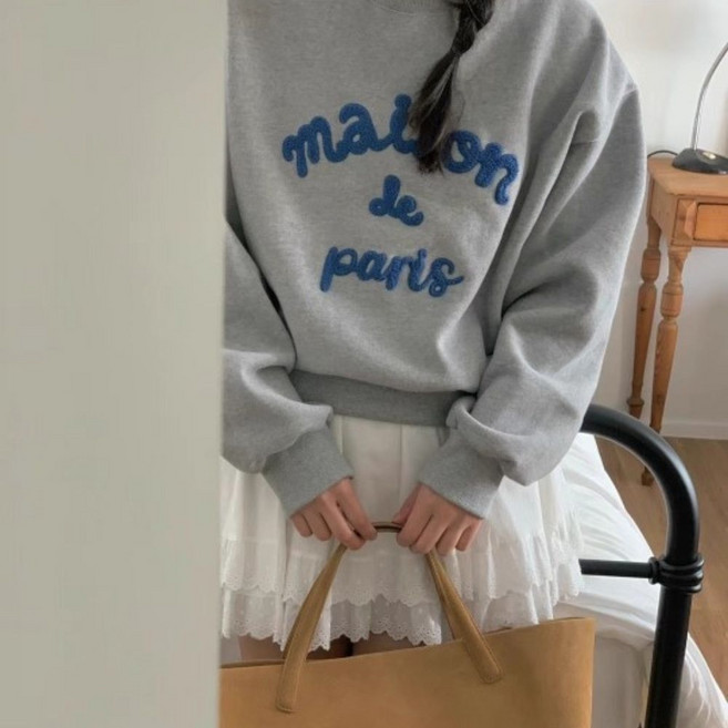 소소온 메종드파리 부클 자수 기모 맨투맨