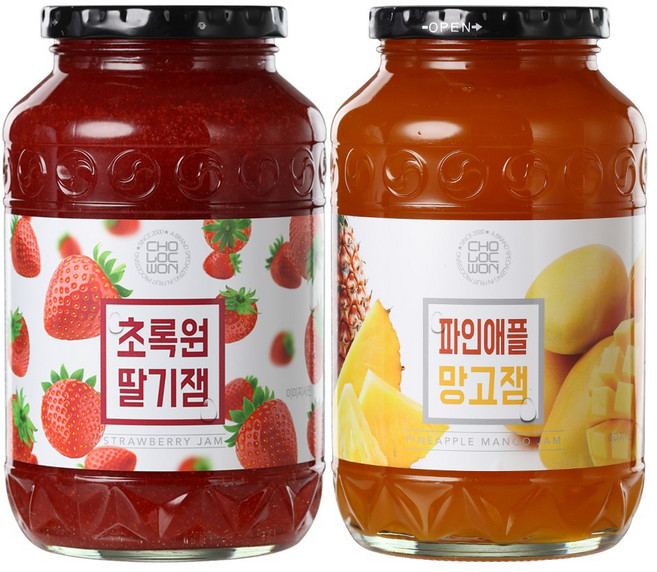 초록원 딸기잼1kg +파인애플망고잼1kg (쨈 토스트 시럽), 1kg, 2개
