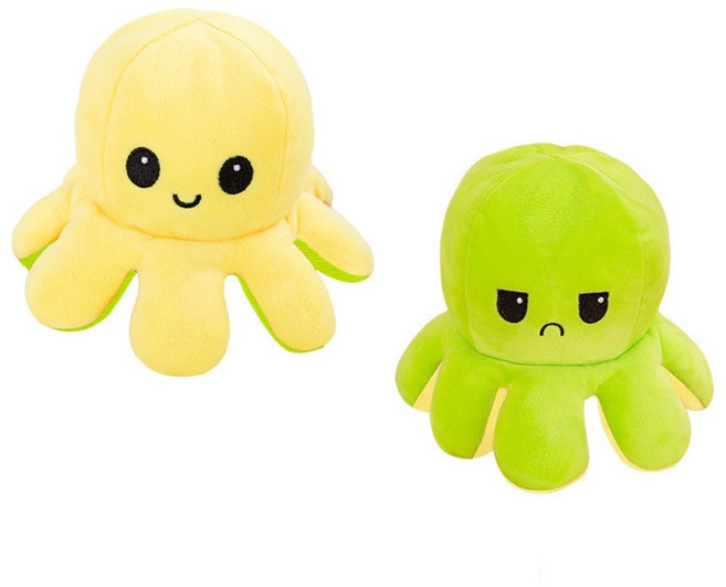문어인형 반전인형 리버시블 애착인형 세트, 옐로우+그린, 20cm+30cm 세트cm, 1개