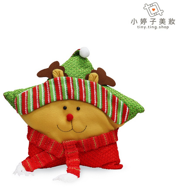 小婷子美妝-百貨 聖誕星星抱枕(紅綠麋鹿) 可愛造型 柔軟舒適 節慶裝飾