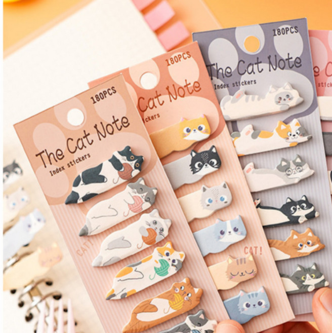 모소가 털뭉치 깜찍 고양이 인덱스 점착 메모지 3종, 3개, 180매, 땡글 털뭉치 기지개