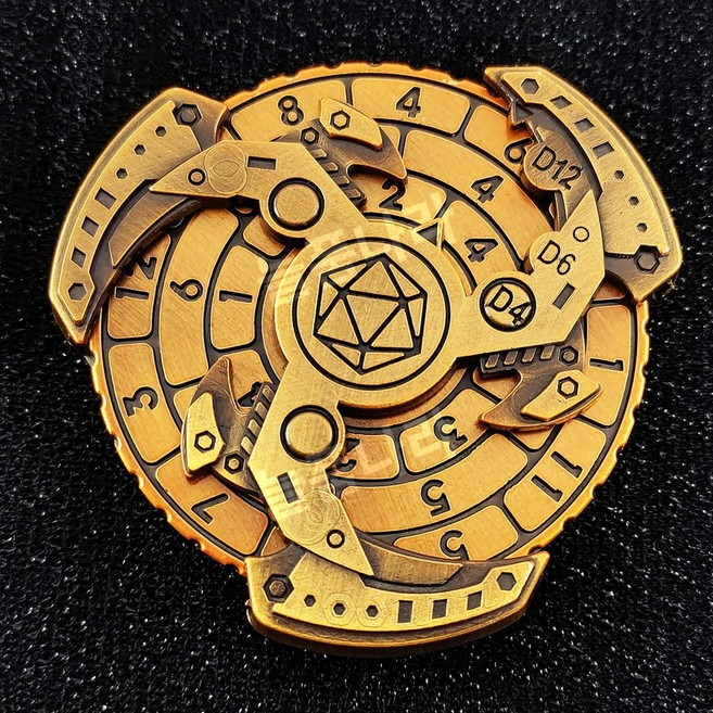 7-in-1 주사위 기계 드래곤과 던전 자이로룰렛 보드게임 메탈 다면체 선물상자포함, 고대 골드 + 상자, 1개
