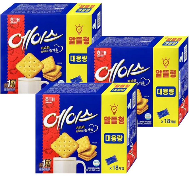 해태에이스 과자 알뜰형 대용량, 436g, 3개