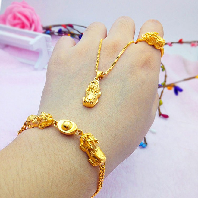 여성 금도금 팔찌 목걸이 반지 3종세트 비휴 골드 환적 액세서리 세트