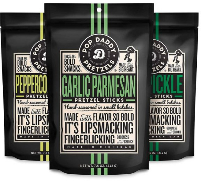 POP DADDY ·POPCORN· 디핑 소스 팝 대디 맛 프레첼 스틱 건강한 고메 7.5온스 다양팩 6개입 마늘 파마산 시나몬 슈가 페퍼콘 랜치 훈제 구다 딜 피클 노란, 마늘 파르메산 / 랜치 / 딜, 7.5 온스 (3개 묶음)