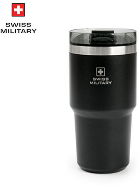 스위스밀리터리 라떼 카페 빨대텀블러, 600ml, 블랙, 1개