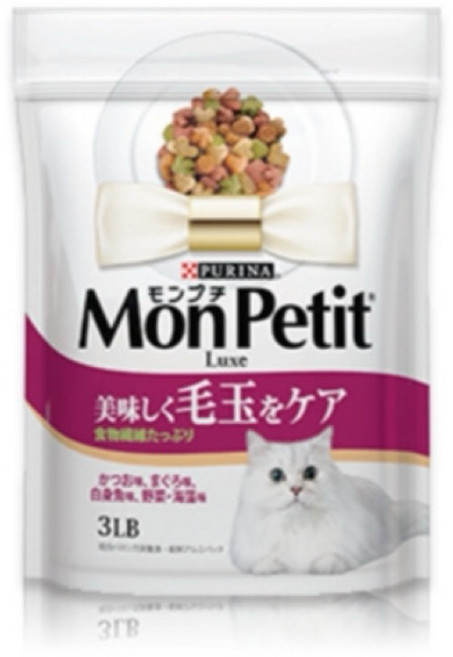 PURINA Mon Petit 貓倍麗 日式貓咪乾糧 化毛配方 海鮮拼盤 鮮魚什錦 3磅, 1個, 海洋魚高纖化毛3磅, 1.36kg, 混合口味