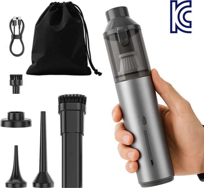 "케이엠 6종헤드 16 000Pa 파워흡입력 차량용 휴대용 (에어건+공기주입기+진공압축) 무선진공청소기 ", 그레이