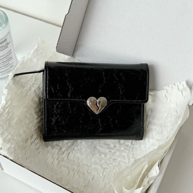 샤샤벨 크랙 하트 반지갑 여성 학생 카드지갑 캐주얼 여자 지갑