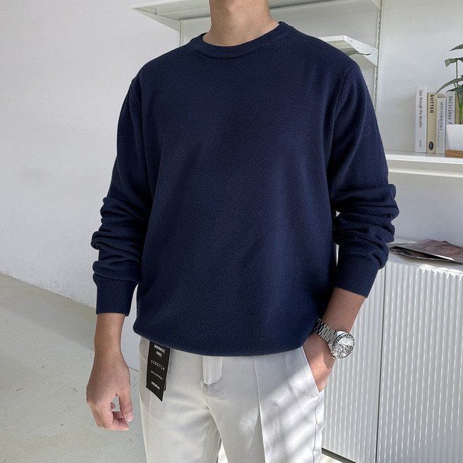 드몽 남성 부드러운 봄 가을 라운드 니트