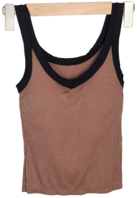 【OniWear】韓版撞色V領修身背心 固定杯螺紋吊帶背心 小可愛 Bra top 帶胸墊