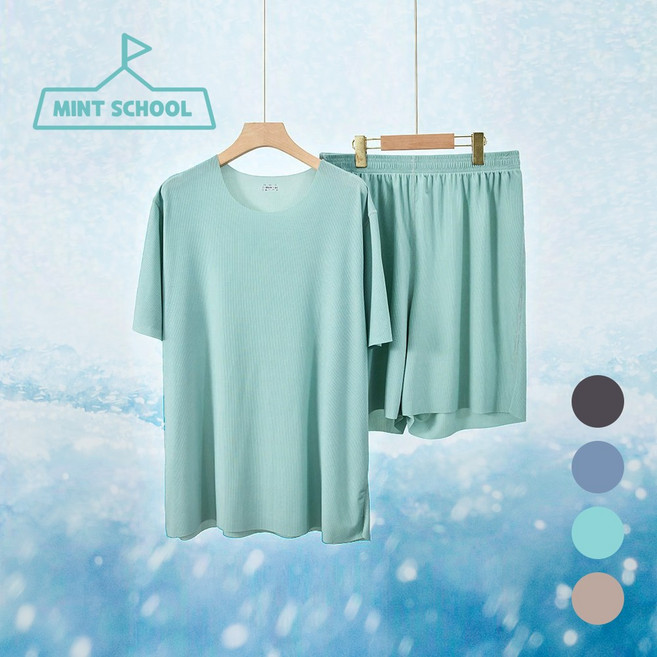 민트스쿨 커플 냉감잠옷 상하의세트 여름 잠옷 반팔 반바지