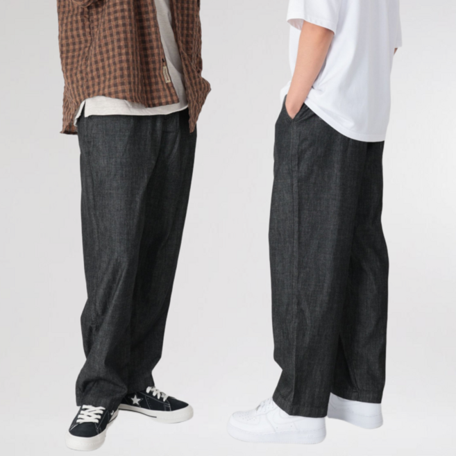 남성 여름 청바지 린넨라이크 데님 와이드 밴딩 이지팬츠