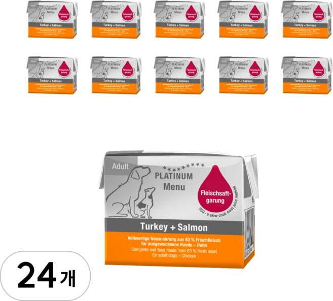 플래티넘 중대형견 전용 메뉴 이베리코 플러스 칠면조 습식사료 쿠킹메뉴팩, 90g, 24개