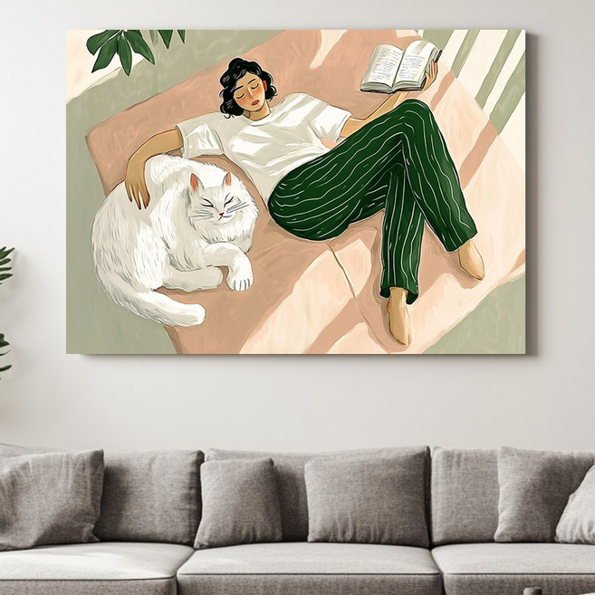 신원액자랜드 힐링 그림 캔버스 액자 휴식 커플 부부 일러스트 신혼 집 인테리어 미소년 미소녀 그림, 01.휴식의순간, 01.A4 (29.7X21cm), 01.캔버스액자