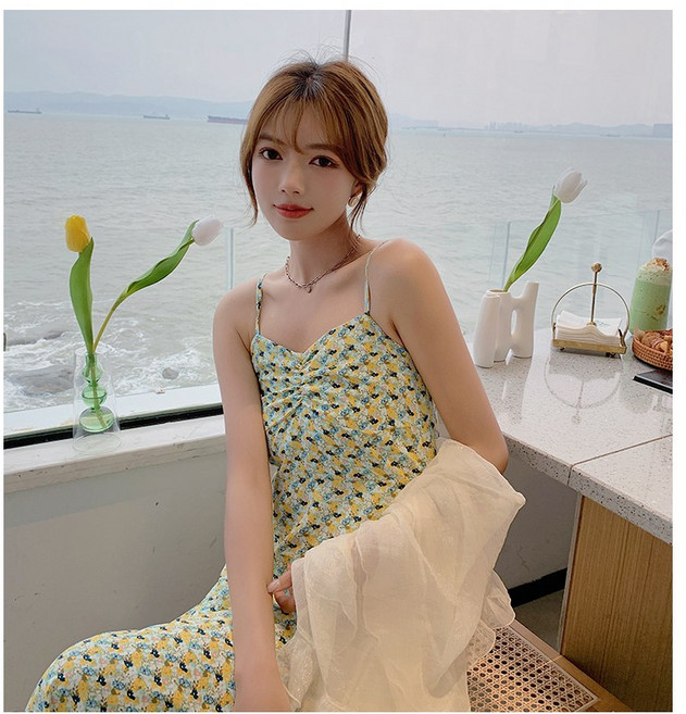 ANNE 花花細肩帶連身裙, 綠碎花