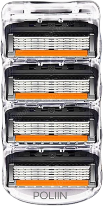 POLIIN 5중날 신형 면도날 (Black+Orange) 질레트 퓨전 프로글라이드 호환, 1개, 4개입