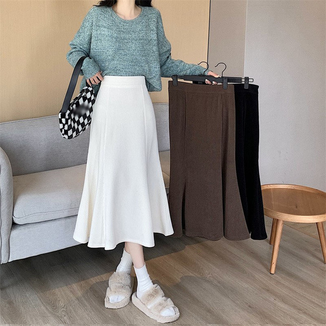 AOKADA 봄 가을 코듀로이 하이웨스트 A라인 여성 스커트