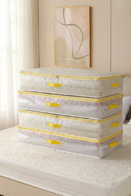 에프스토 매트정리함 침대밑이불정리함 리빙박스 방수 수납함, 4개, 투명+옐로우