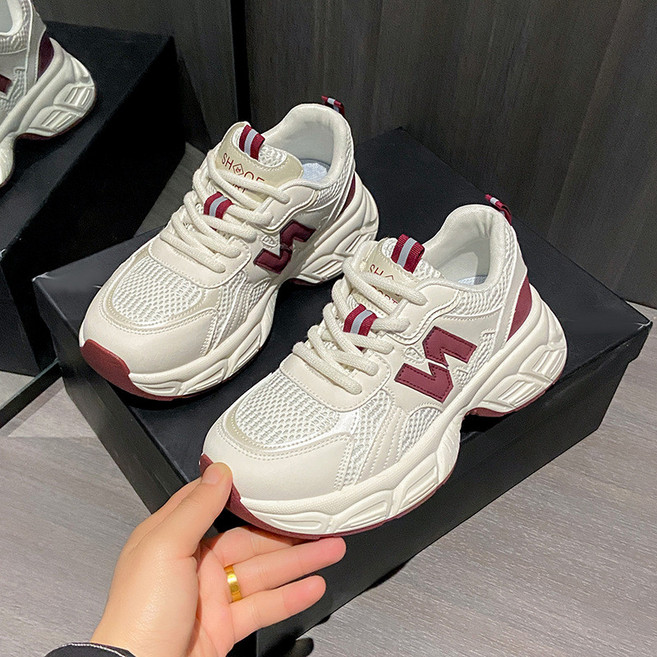 老爹鞋女 韓版厚底休閒運動鞋 網紅圓頭小個子百搭網面透氣運動鞋