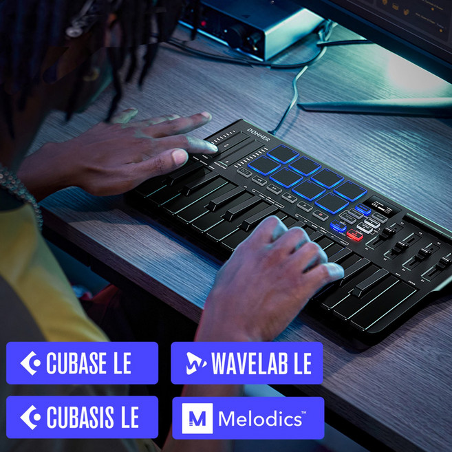 Donner 도너릴 MIDI 키보드 25키 8드럼패드 소프트웨어 제공 40무료강의 포함 DMK-25, 1개