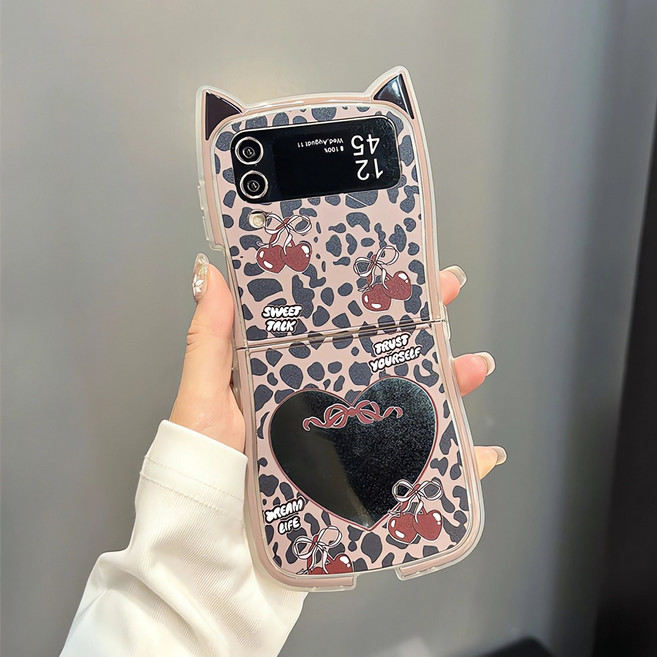 휴대폰케이스 갤럭시 z플립3 z플립4 z플립5 z플립6 z플립7 고양이 귀 하트 거울