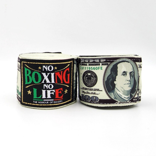 古川小夫 NO BOXING NO LIFE 手綁帶 泰拳 拳擊手綁帶 健身房 綁帶 美金款, 1個, 微彈,4.5米