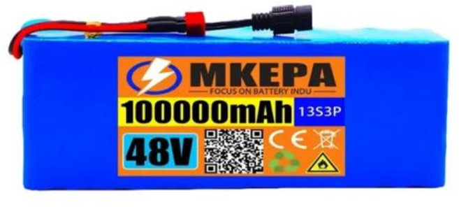 전기 자전거 스쿠터용 리튬 이온 배터리 팩 13S3P 48V 100000mAh 100Ah 1000W BMS 546V, WHITE, 1개