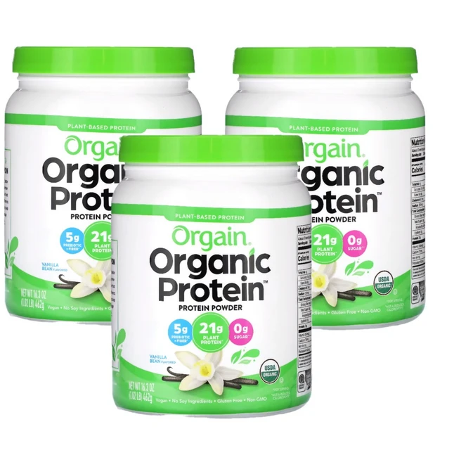 Orgain 식물성 오가닉 프로틴 파우더 바닐라 빈 맛 Organic Protein Powder, 3개, 462g - 쿠팡