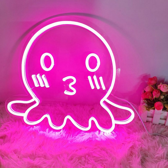 햄버거 네온사인 감자튀김 레스토랑 LED 조명 햄버거모양 밀크티, 19 낙지(38x32cm) USB타입