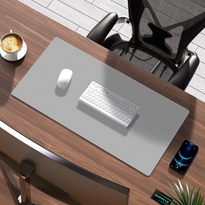 하시모 가죽 와이드 논습립 데스크패드, 라이트그레이