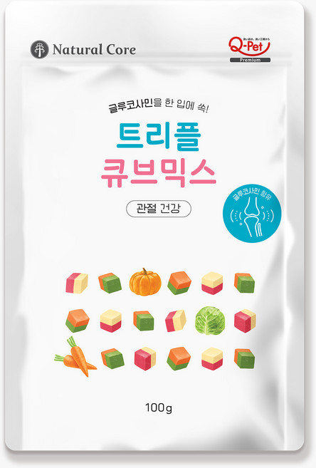 네츄럴코어 강아지간식 트리플 큐브믹스 관절, 3개, 100g