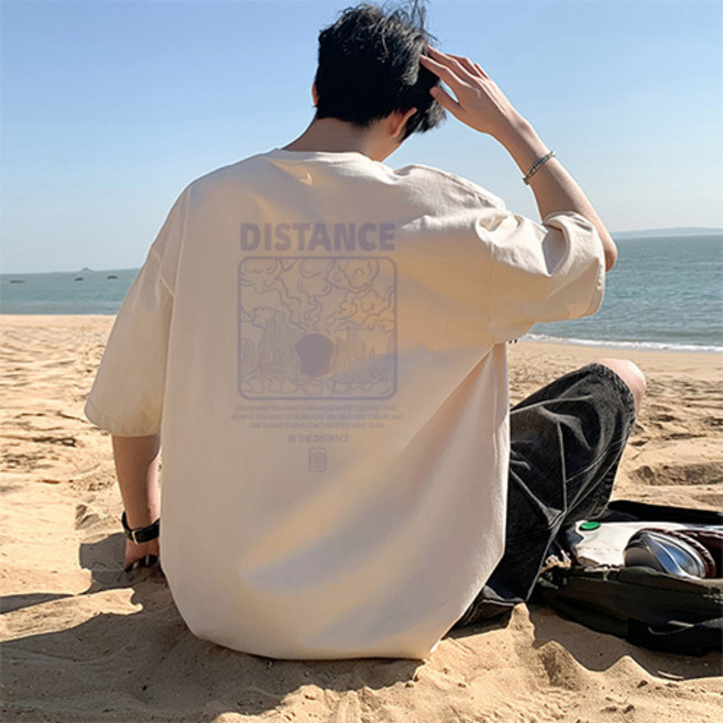 데일로엔 남성 오버핏 반팔티 캐주얼 백프린팅 티셔츠