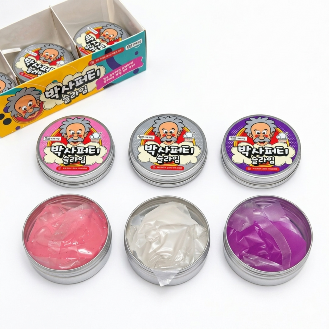 오리지날 박사퍼티 유리슬라임3P 피젯토이 틴케이스, 3개, 50g, 핑크 1P+ 퓨어 1P+ 퍼플 1P