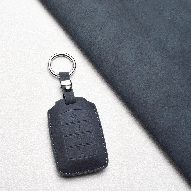 제네시스 차량용 키커버 (G70/EQ900/G80/G90/GV70/GV80 호환) - 고급 양가죽 내구성, 제네시스 A 타입(4버튼), 먹녹