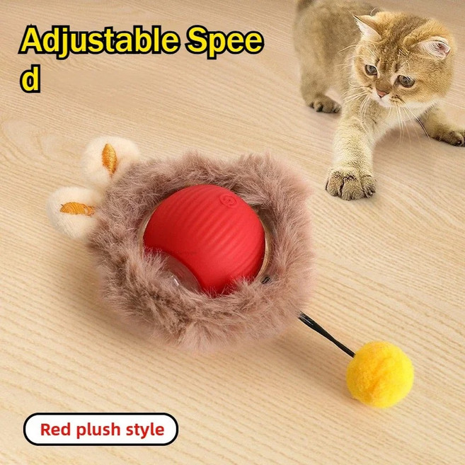 고양이 대화형 장난감 꼬리가 있는 자동 롤링 충전식 애완 동물 고양이용 지능형 마우스 2개, redPlush