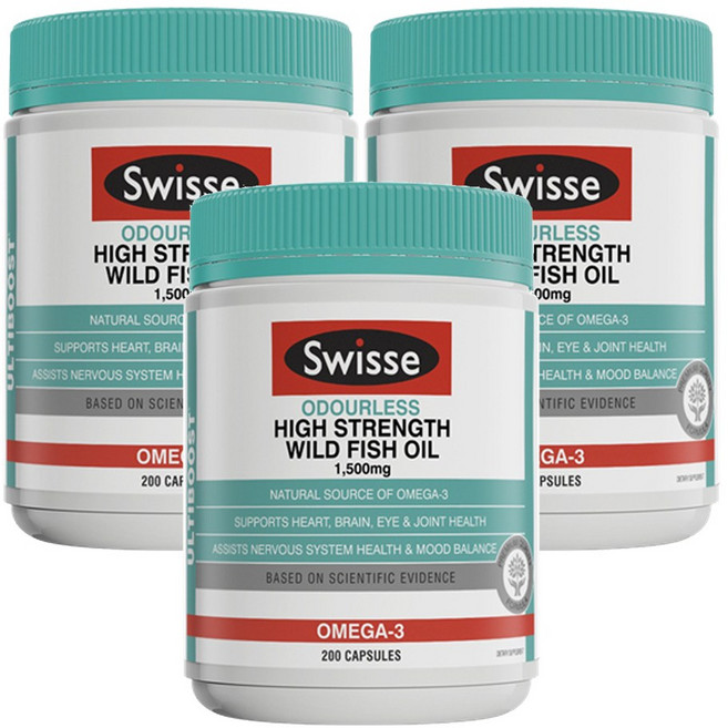 스위스 고함량 와일드 피쉬오일(무취) 1500mg 200 캡슐 X 3개, 1세트, 200정