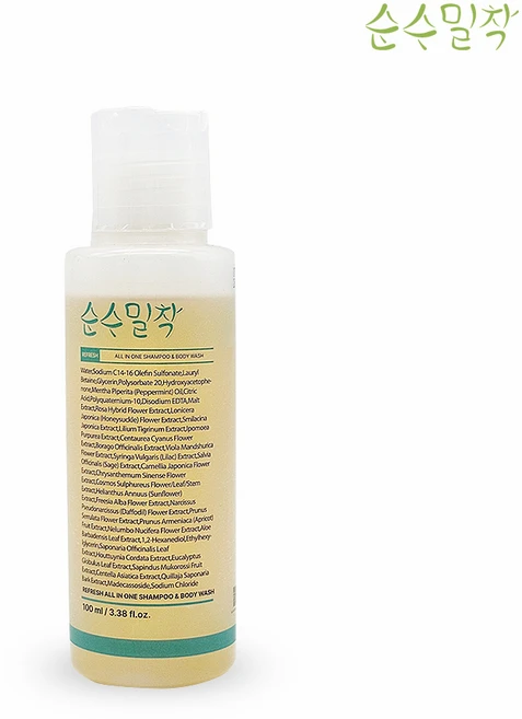 순수밀착 개운한 올인원 샴푸&바디워시 100ml, 1개 - 쿠팡