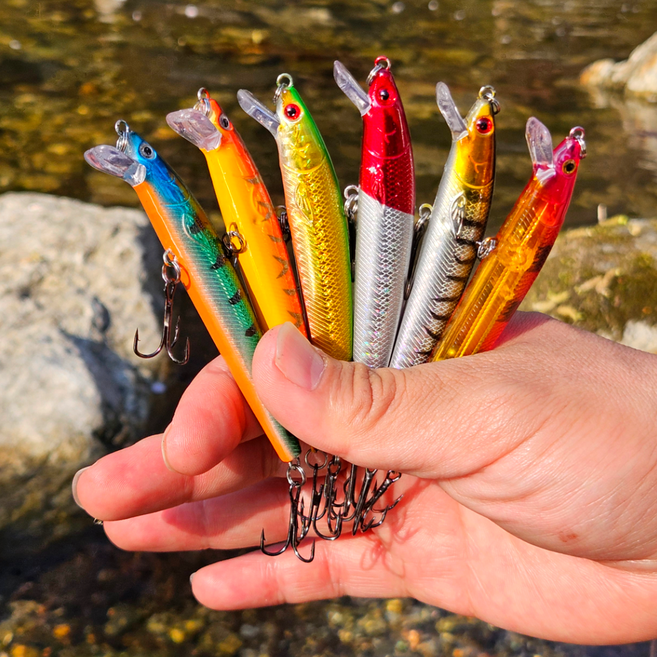 미노우 하드베이트 6종 세트 루어 낚시용품 채비 미끼 / 농어 삼치 광어, 3개, 7.5g, 블랙실루엣