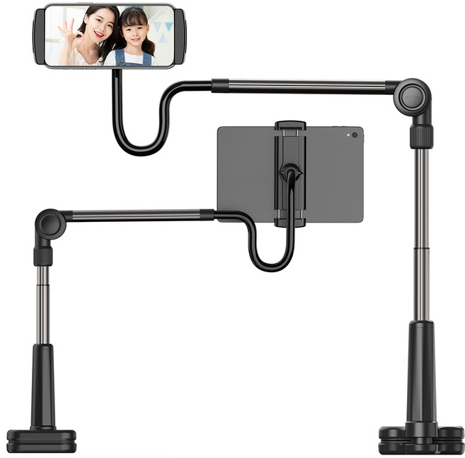 스틸리 알루미늄 2단 침대 핸드폰 태블릿 자바라 거치대, 알루미늄 2단 자바라 거치대 - 그레이, 1개