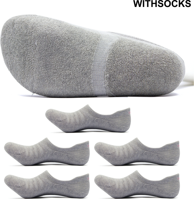 위드삭스 무봉제 심리스 두꺼운 페이크삭스 실리콘덧신 5켤레 벗겨짐방지 탭