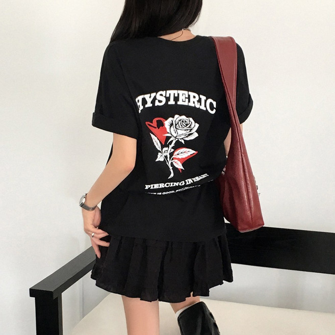 티데일리 히스테릭 프린팅 오버핏 20수 라운드 반팔 티셔츠