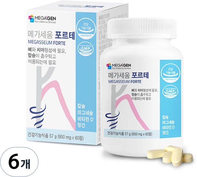 치아 영양제 치아 뼈 건강 마그네슘 칼슘, 60정, 6개 - 쿠팡