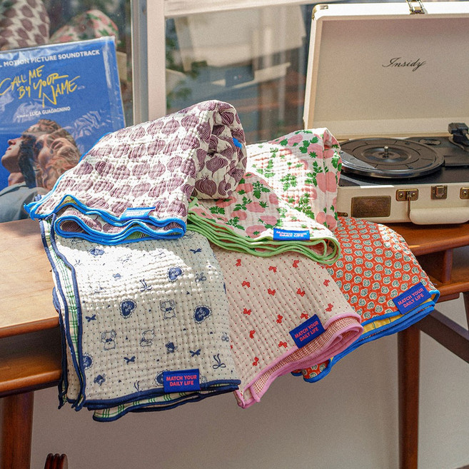 [기프트박스] 믹스앤매치 4중 거즈 양면 블랭킷 5color, 핑크리본