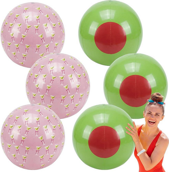 Vertintong 6 Pcs Olive and Pink Martini Beach Balls Bulk 16 Inch Inflatable Pool Balls Durable PVC, Vertintong 6 Pcs Olive and Pin