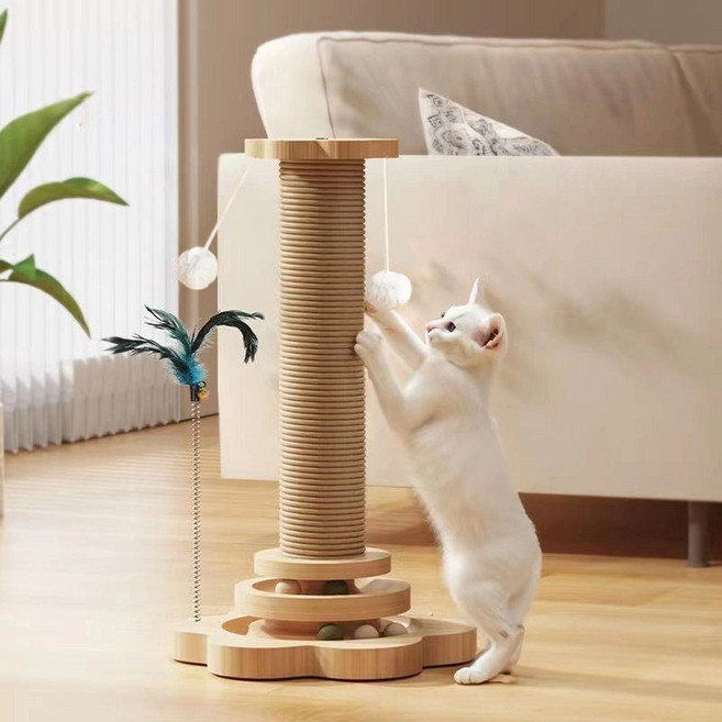 고양이 캣타워 스크래 기둥 장난감 고양이스크래쳐, 1개, 원목색