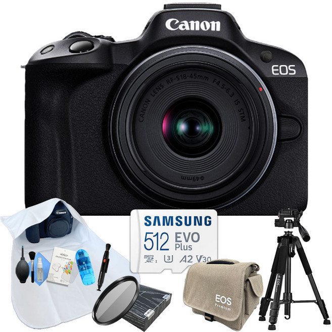 [포토리뷰이벤트] 캐논 EOS R50 블랙+ RF-s 18-45mm F4.5-6.3 IS KIT +악세사리 9종 패키지 (512GB 메모리 + MCUV 슬림 필터 포함)_WJK