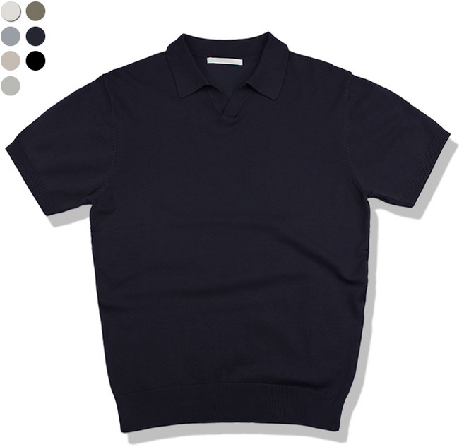 오마보이 남성용 비스코스 오픈카라 반팔 니트