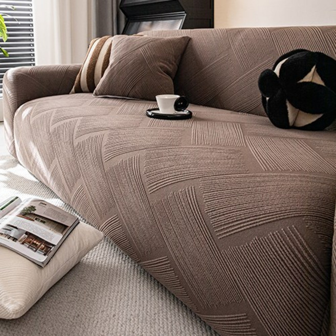 엔조이텍스타일즈 먼지없는 고탄력 스트라이프 쇼파커버, 1개, 브라운